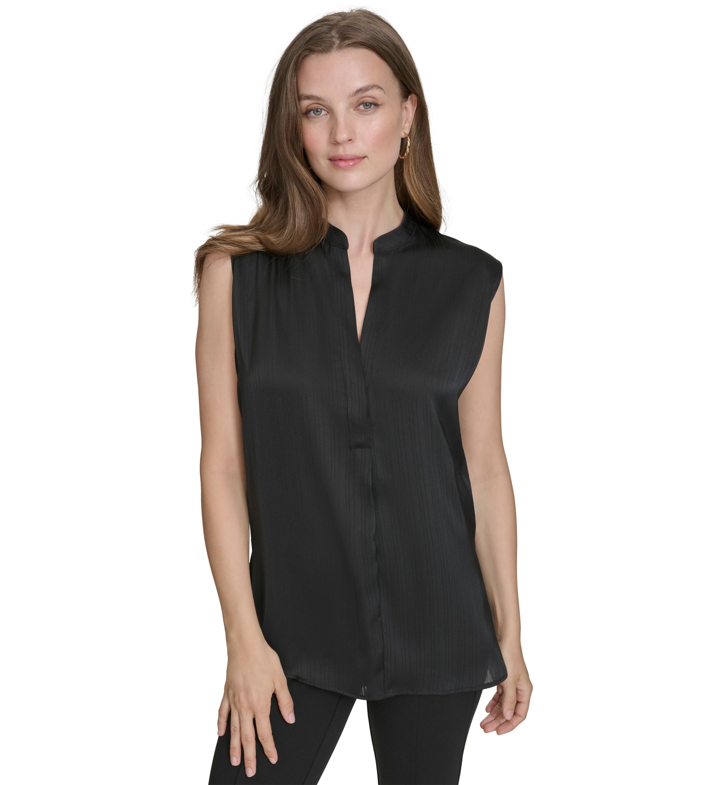 Womens Mandarin Collar Sleeveless Top