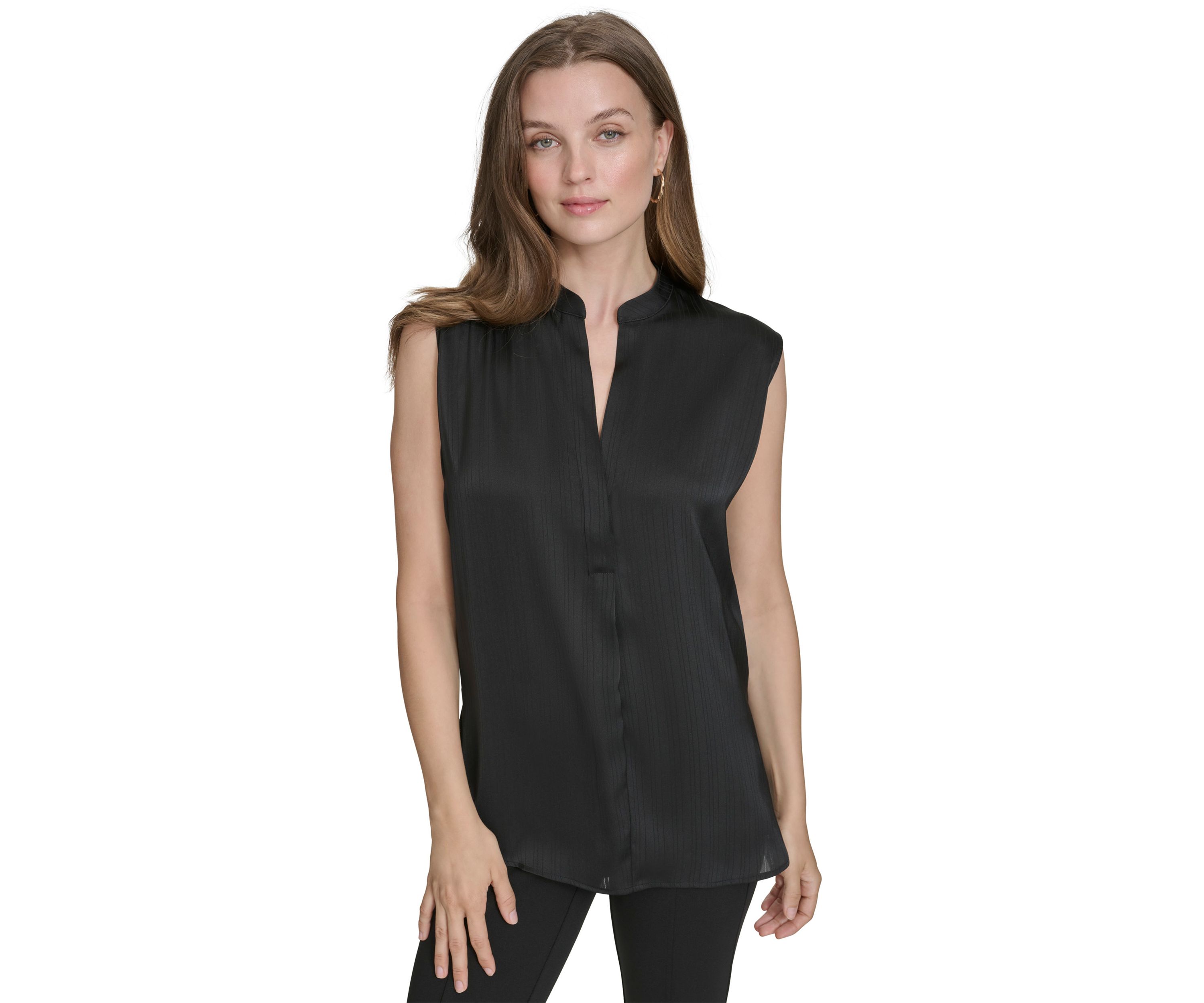 Womens Mandarin Collar Sleeveless Top