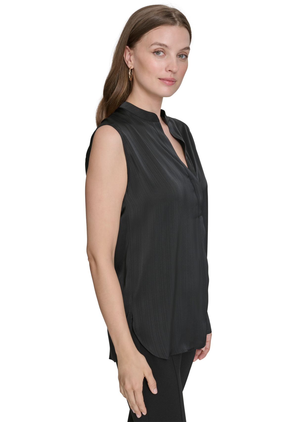 Womens Mandarin Collar Sleeveless Top