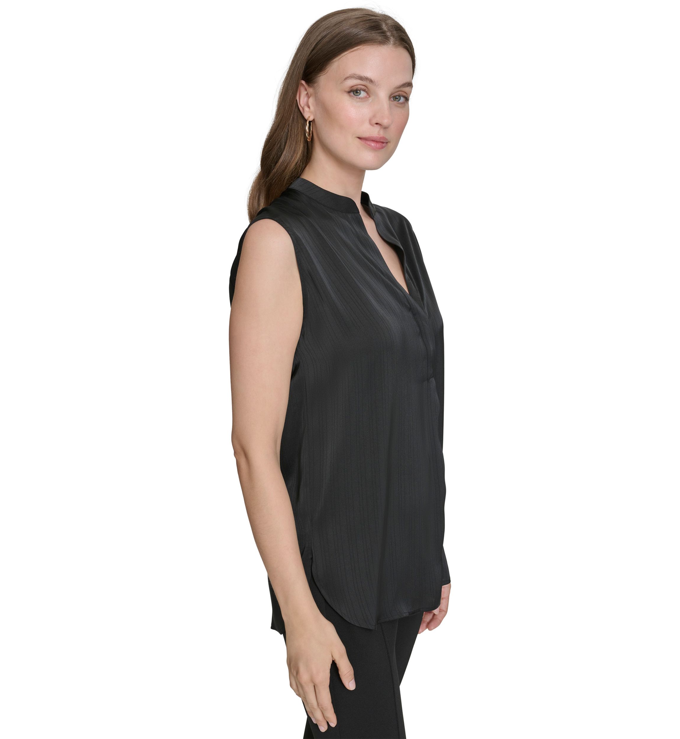 Womens Mandarin Collar Sleeveless Top