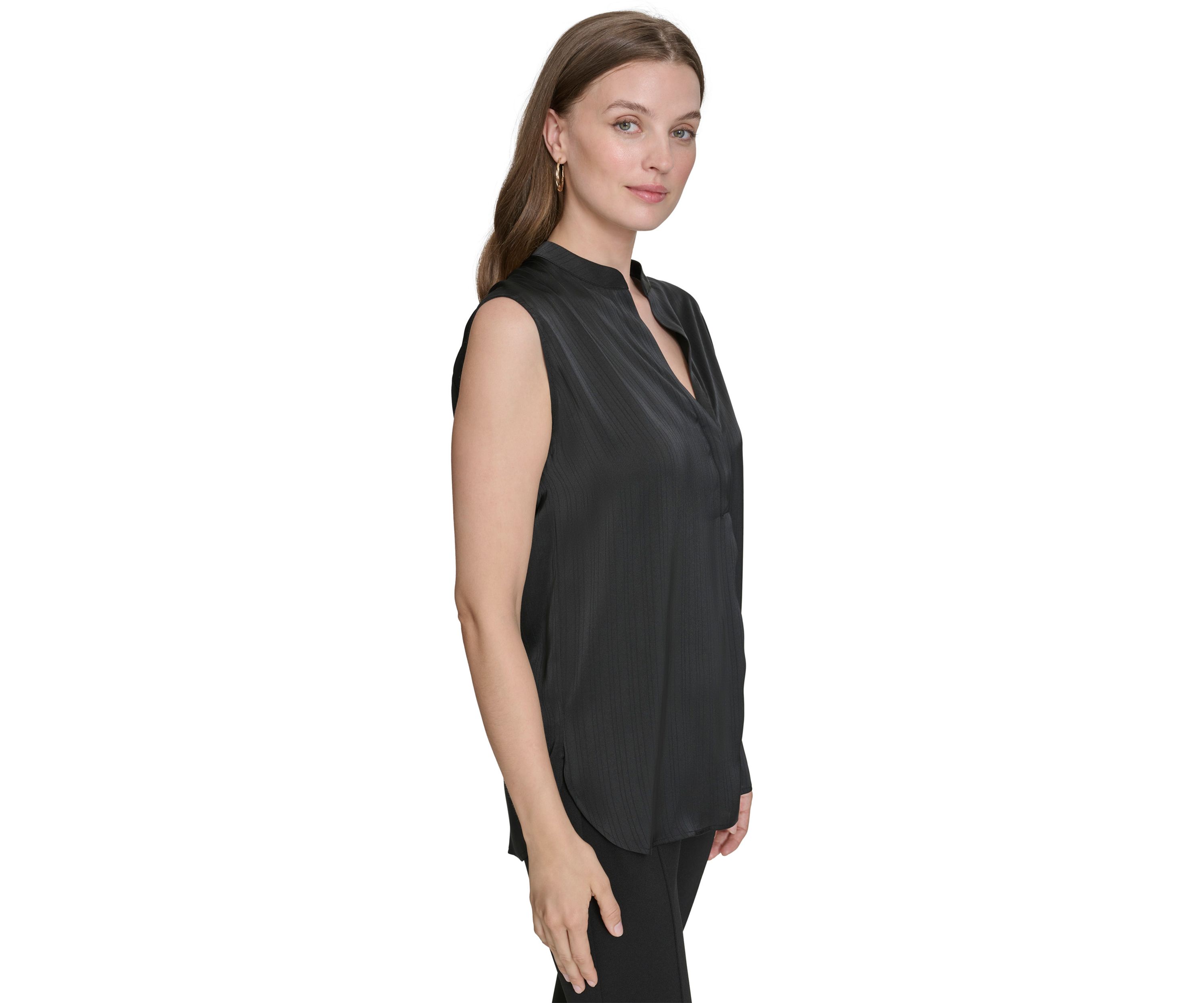 Womens Mandarin Collar Sleeveless Top