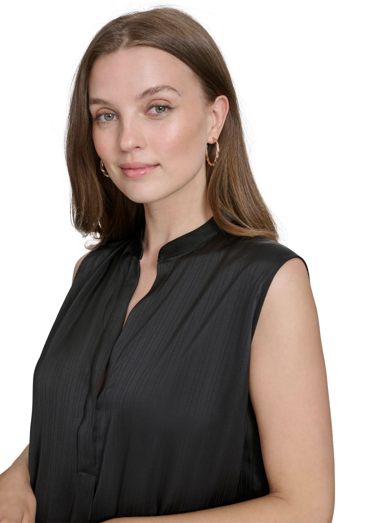 Womens Mandarin Collar Sleeveless Top