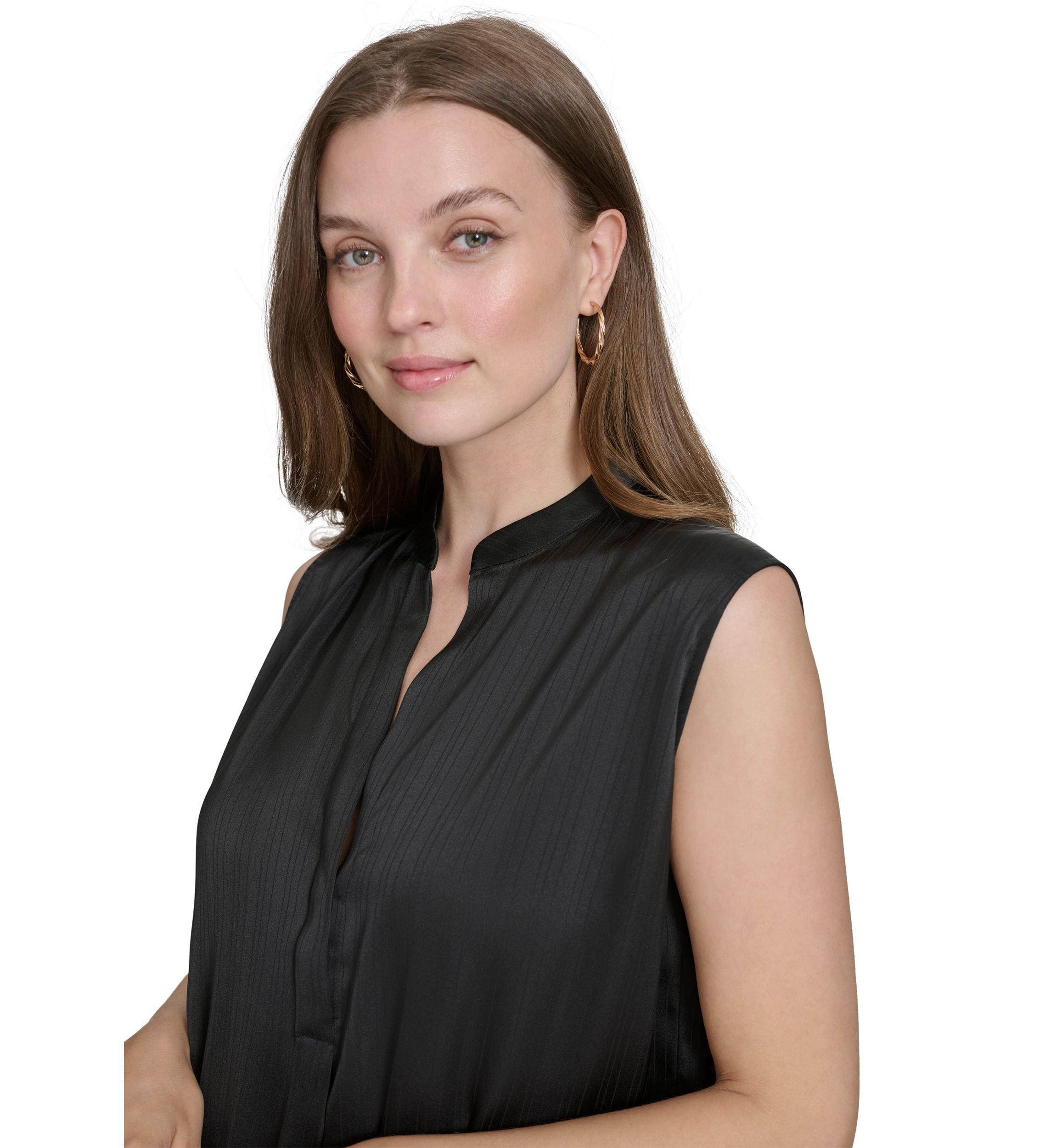 Womens Mandarin Collar Sleeveless Top
