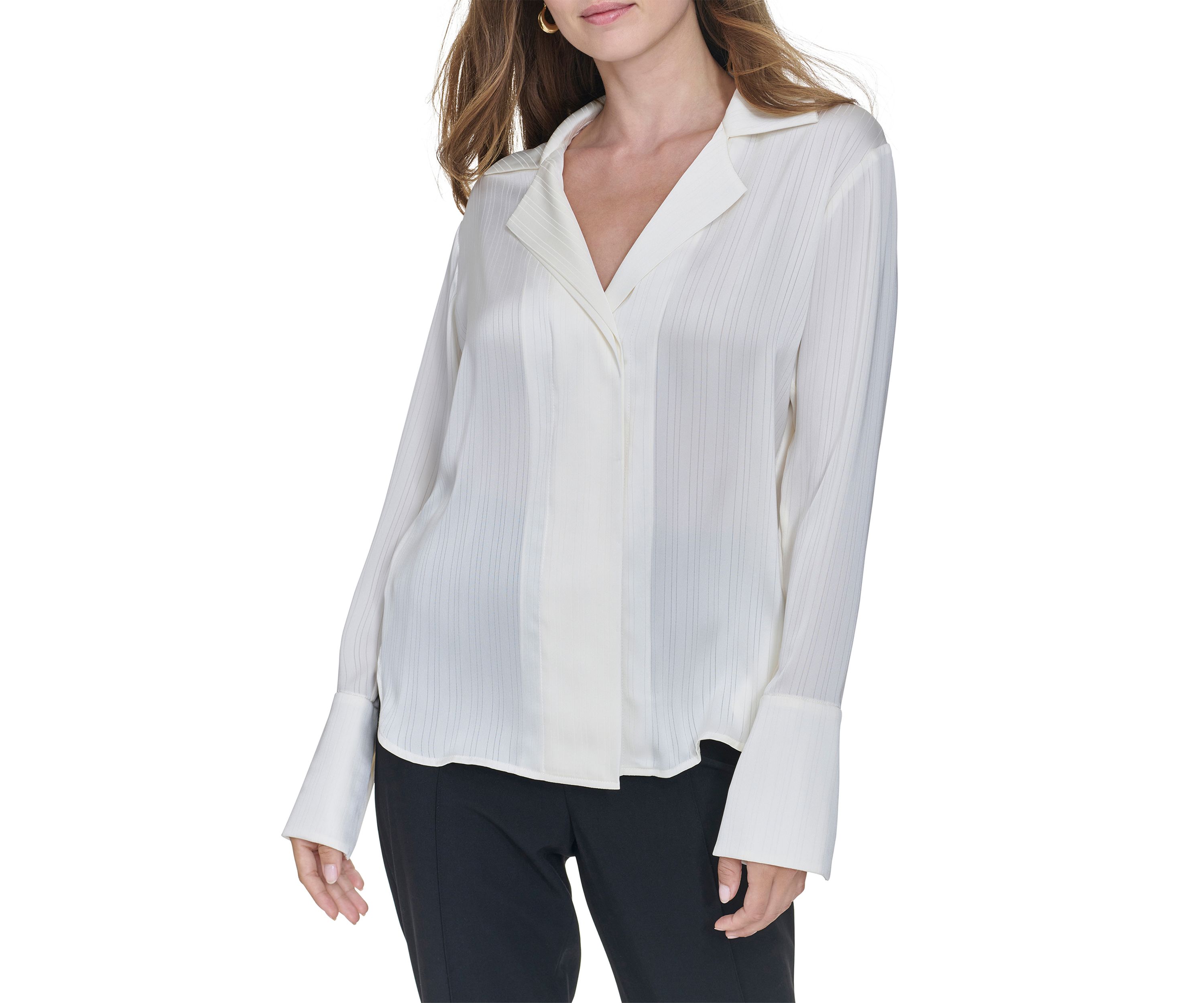 Womens Sheer Stripe Collared Button Top