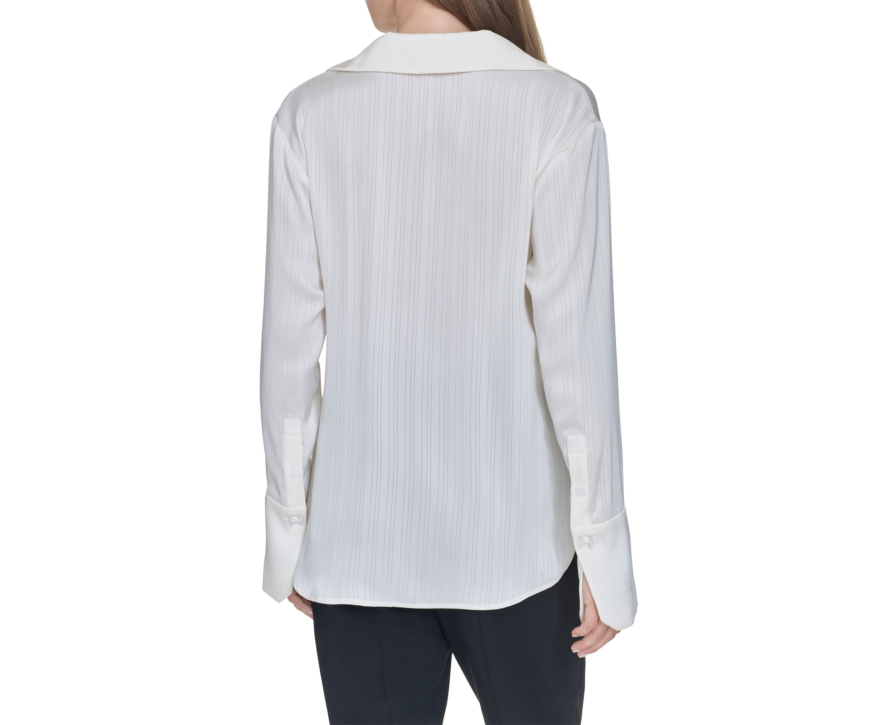 Womens Sheer Stripe Collared Button Top