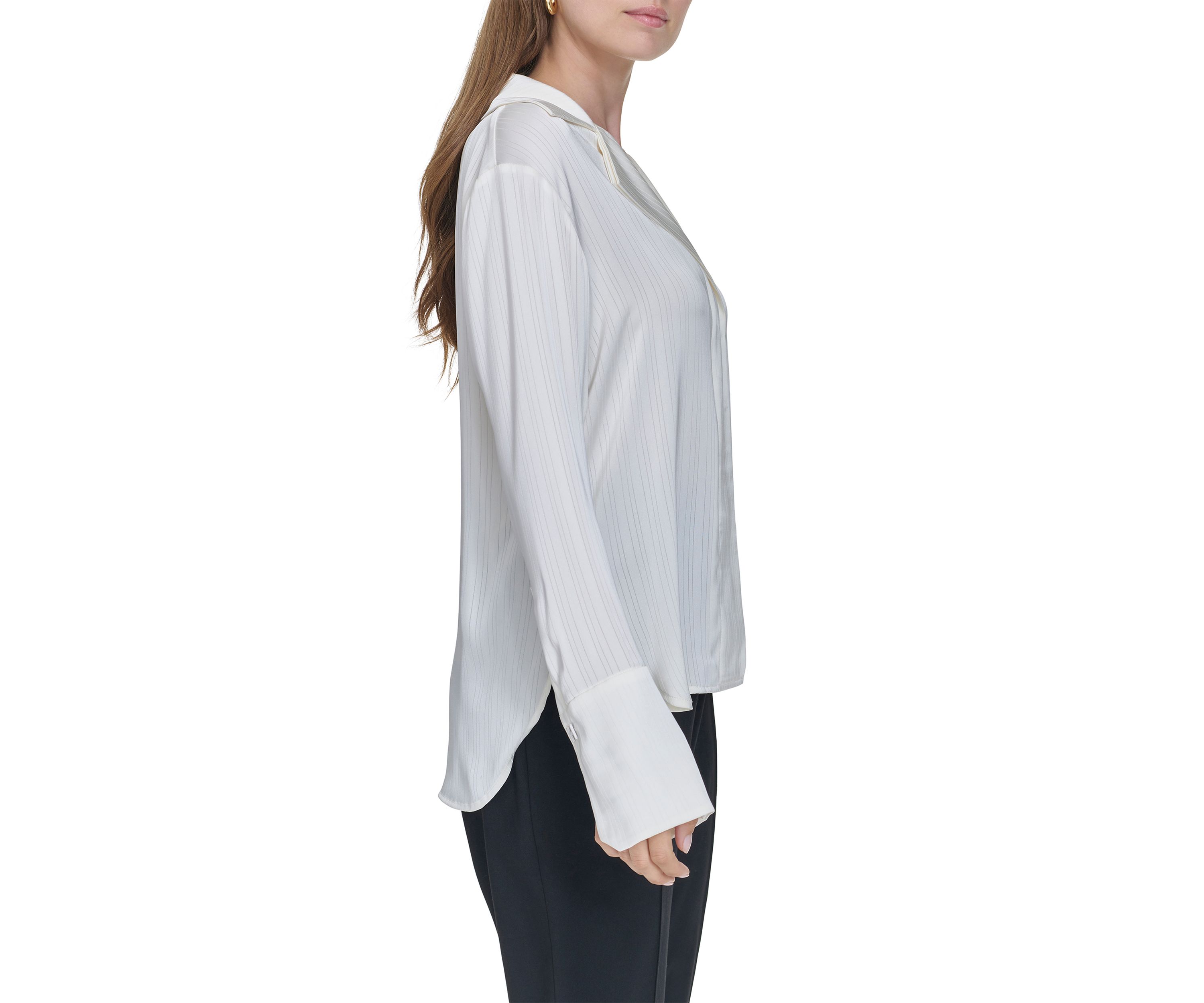 Womens Sheer Stripe Collared Button Top