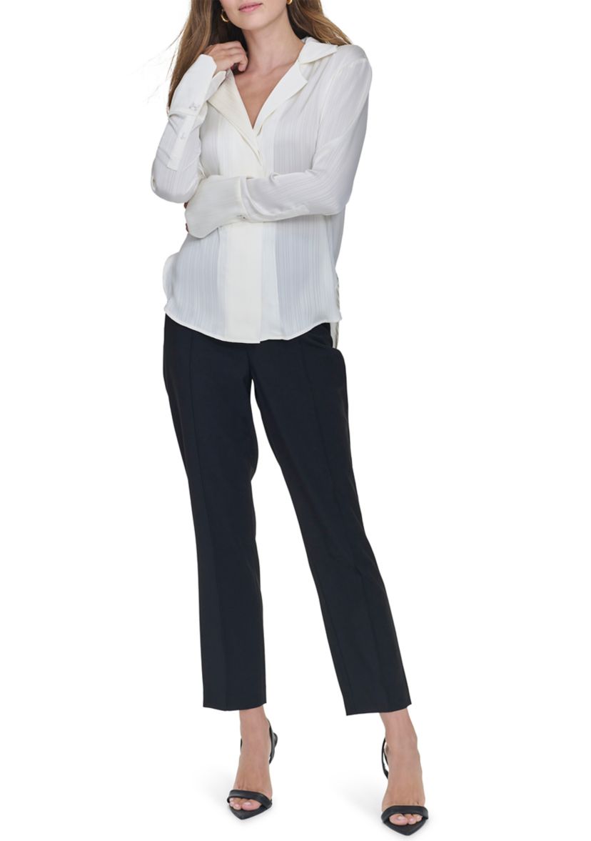 Womens Sheer Stripe Collared Button Top