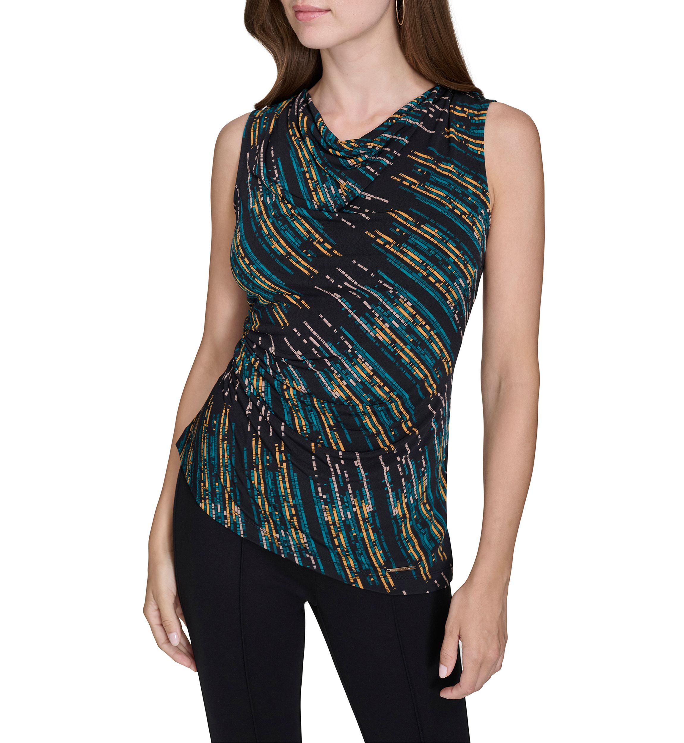 Womens Sleeveless Drape Front Shell Tank