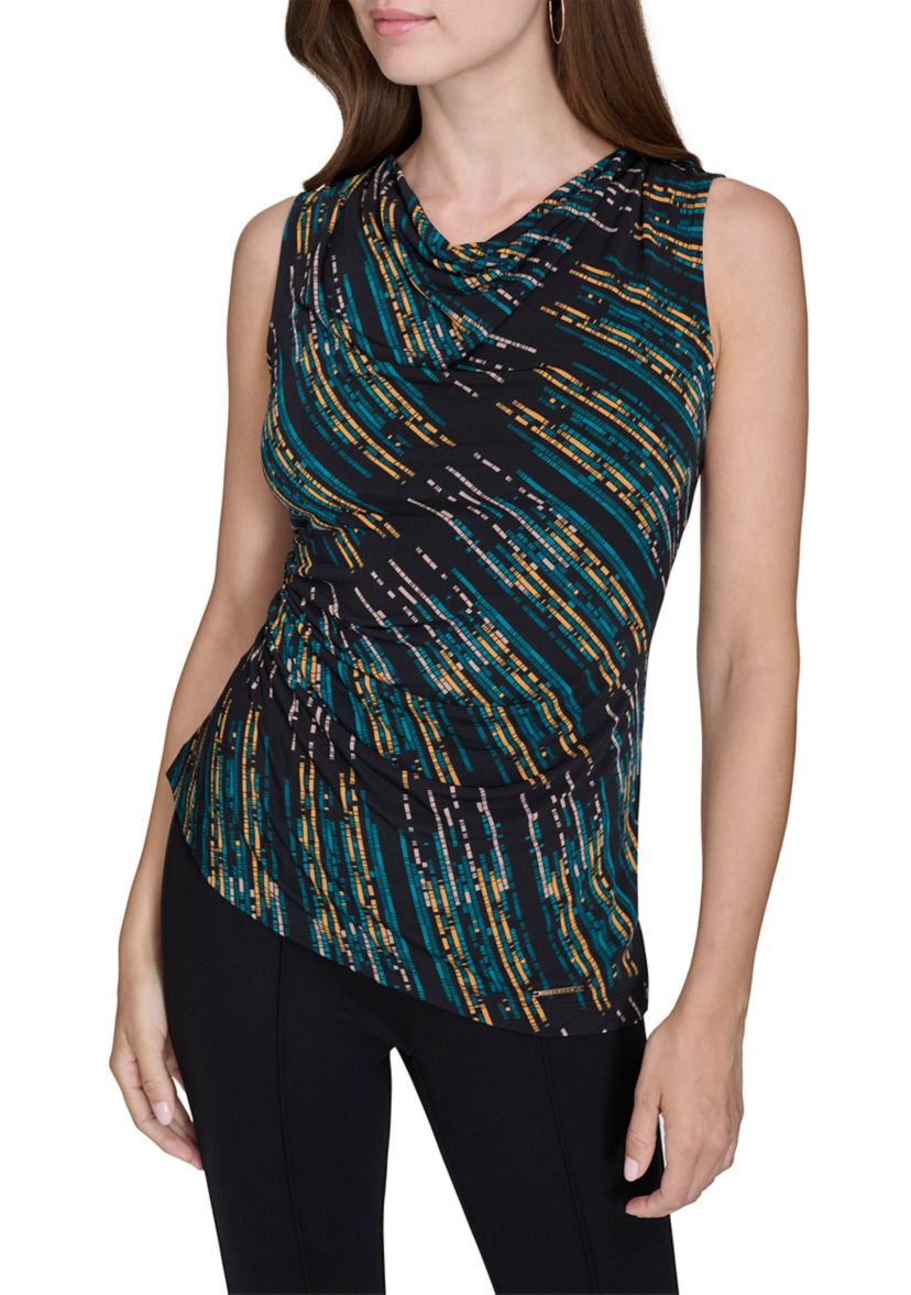 Womens Sleeveless Drape Front Shell Tank