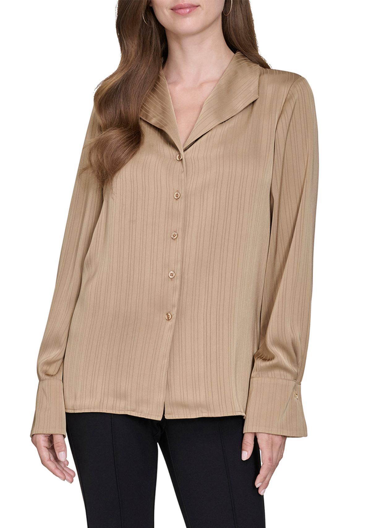 Womens Sheer Stripe Collared Button Top 