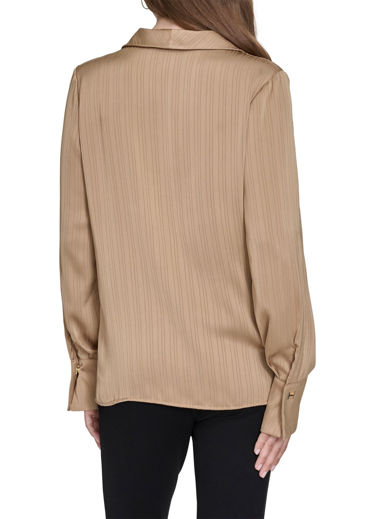 Womens Sheer Stripe Collared Button Top 