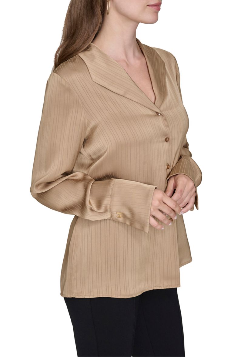 Womens Sheer Stripe Collared Button Top 