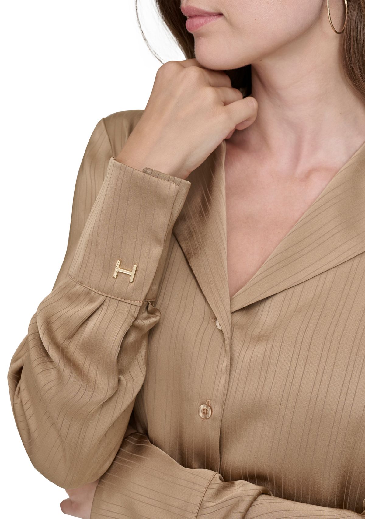 Womens Sheer Stripe Collared Button Top 