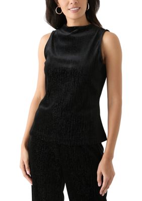 Halston Women's Sleeveless Mock Neck Velvet Top, Black, Small