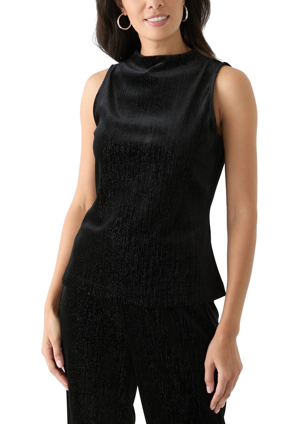 Womens Sleeveless Mock Neck Velvet Top 
