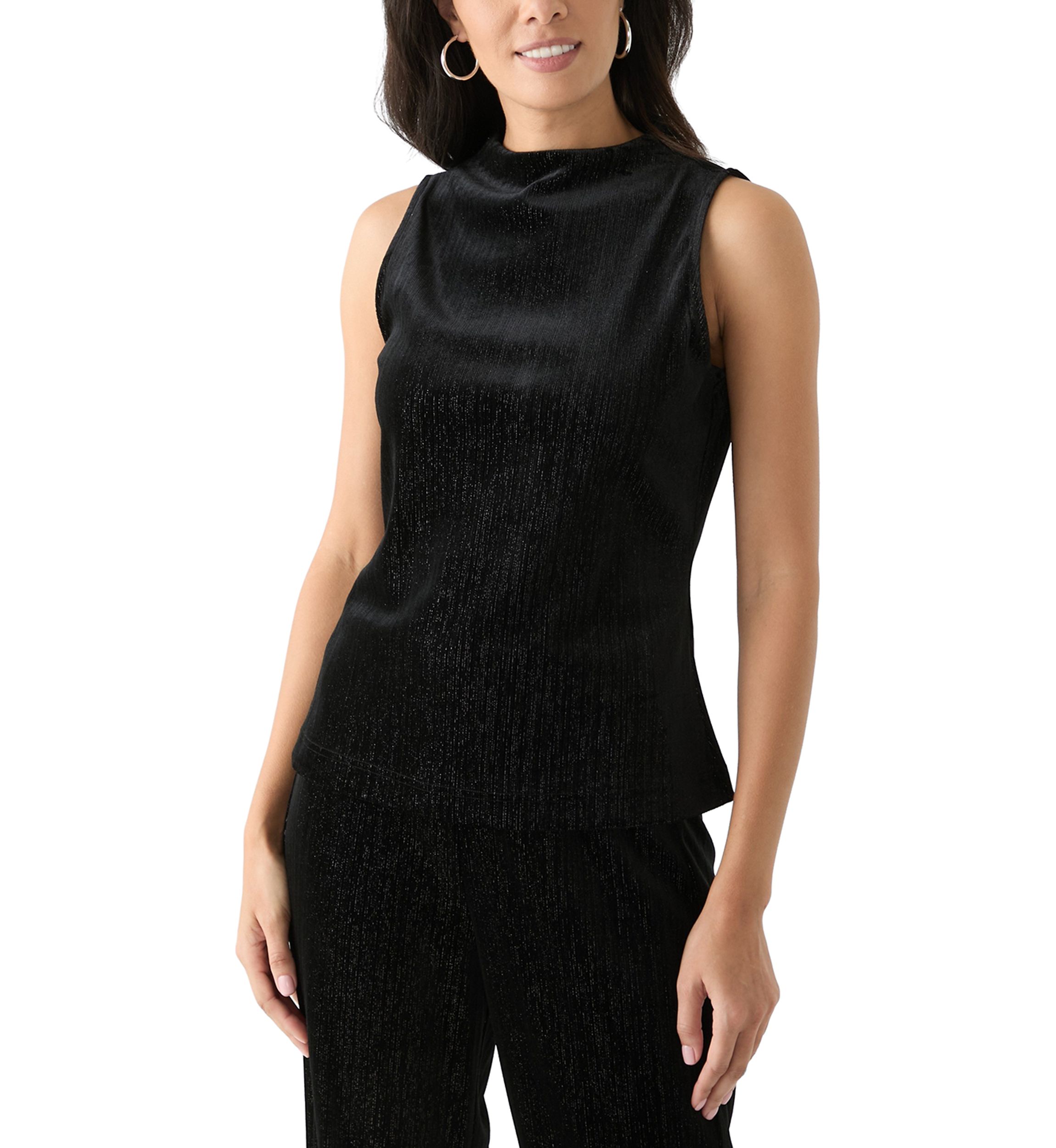 Womens Sleeveless Mock Neck Velvet Top 