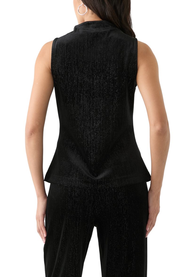 Womens Sleeveless Mock Neck Velvet Top 