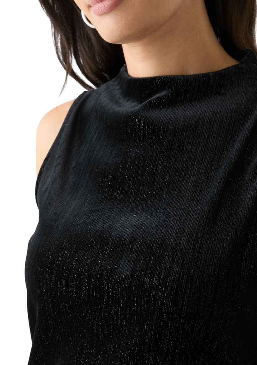 Womens Sleeveless Mock Neck Velvet Top 