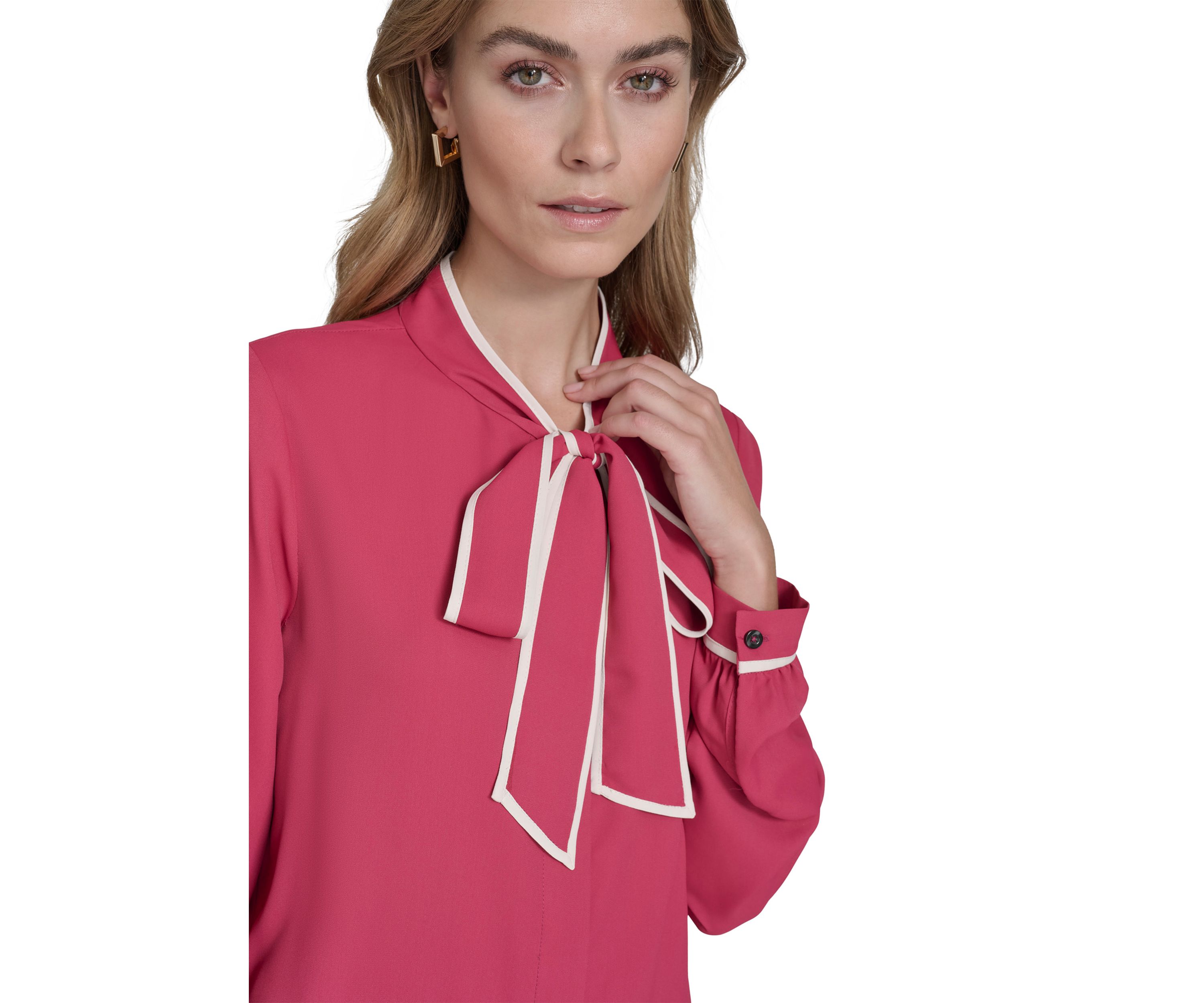 Womens Tie Front Piping Blouse