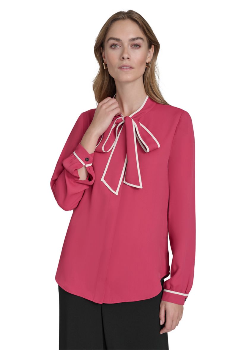 Womens Tie Front Piping Blouse
