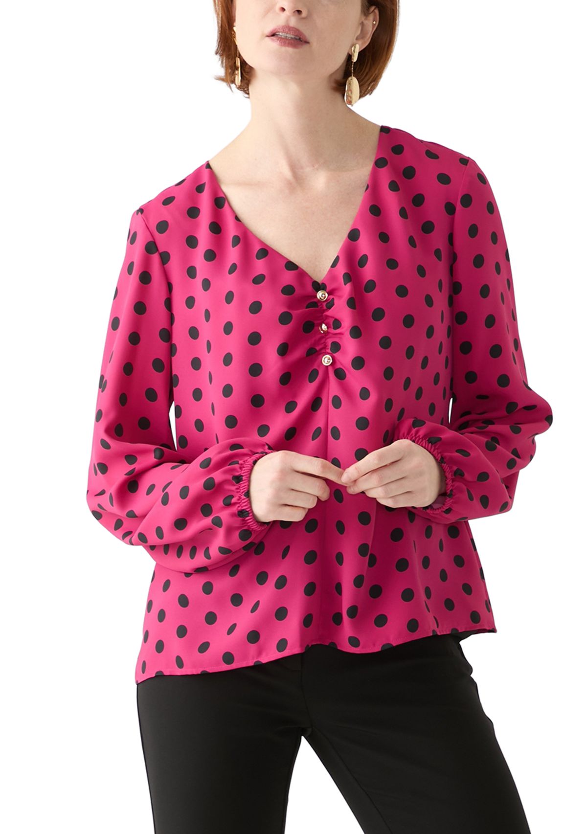 Womens Center Ruched V-Neck Top 