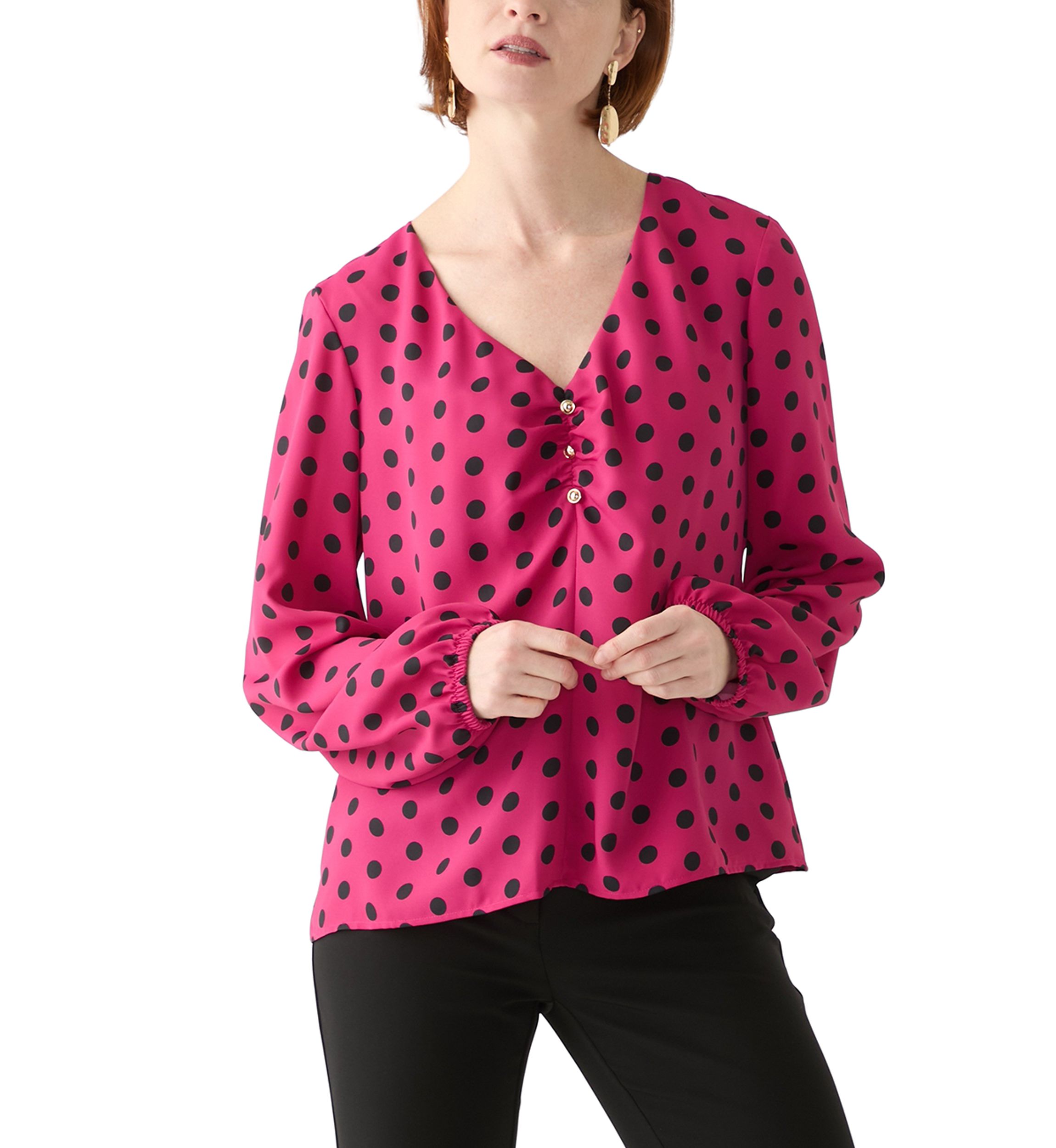 Womens Center Ruched V-Neck Top 