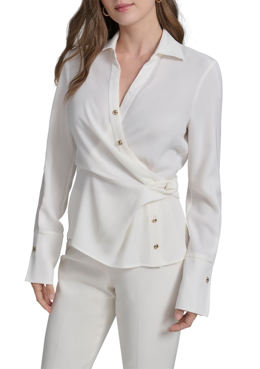 Womens Long Sleeve Side Knot Gold Stud Jacket 