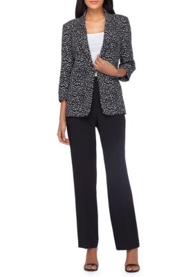 Tahari ASL Peak Lapel Three-Quarter Sleeve Kiss Front Jacket Pants Suit ...