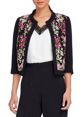 tahari asl embroidered open short jacke