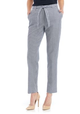 nine west gingham pants with self tie bel