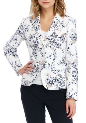 nine west 2 button printed linen jacke