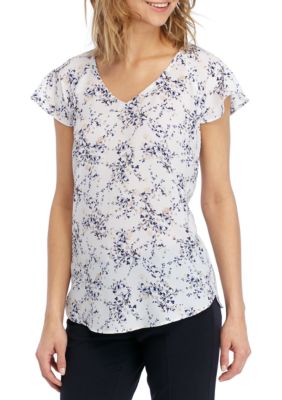 nine west short sleeve flutter sleeve v neck to