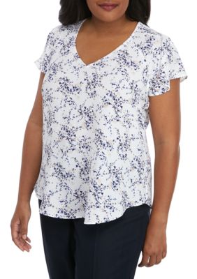 Nine West Plus Size Flutter Sleeve V Neck Top | belk