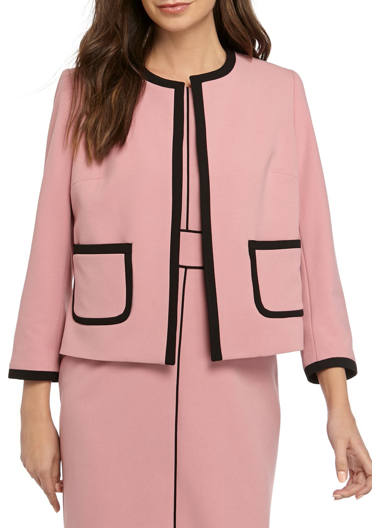 Womens Jewel Neck Crepe Jacket with Piping 