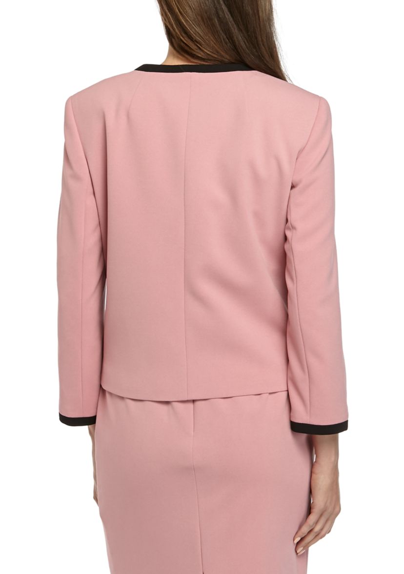 Womens Jewel Neck Crepe Jacket with Piping 