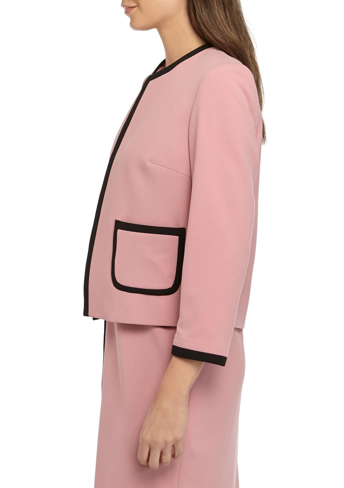 Womens Jewel Neck Crepe Jacket with Piping 