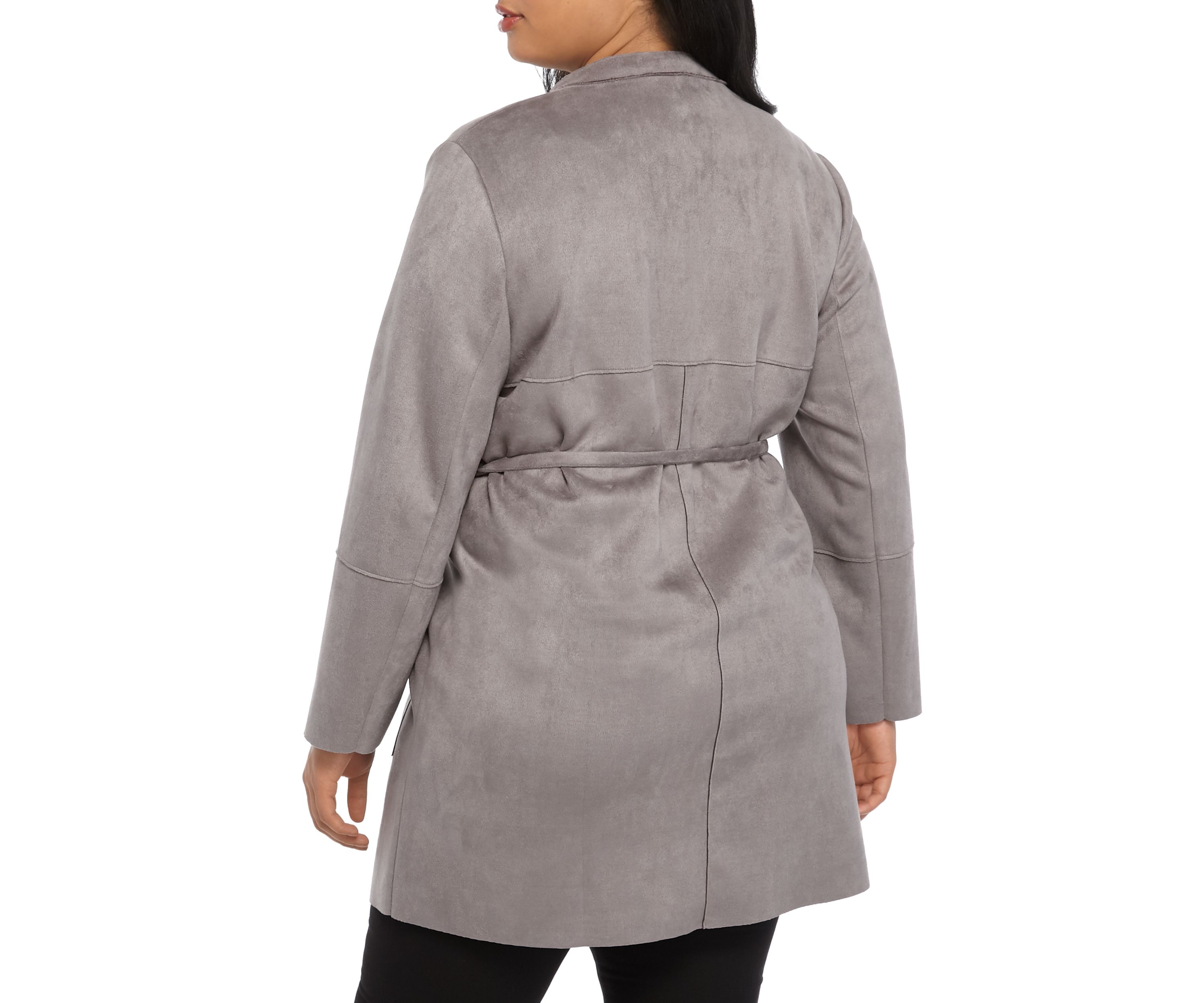 Plus Size Stand Coller Scuba Suede Jacket with Tie Belt