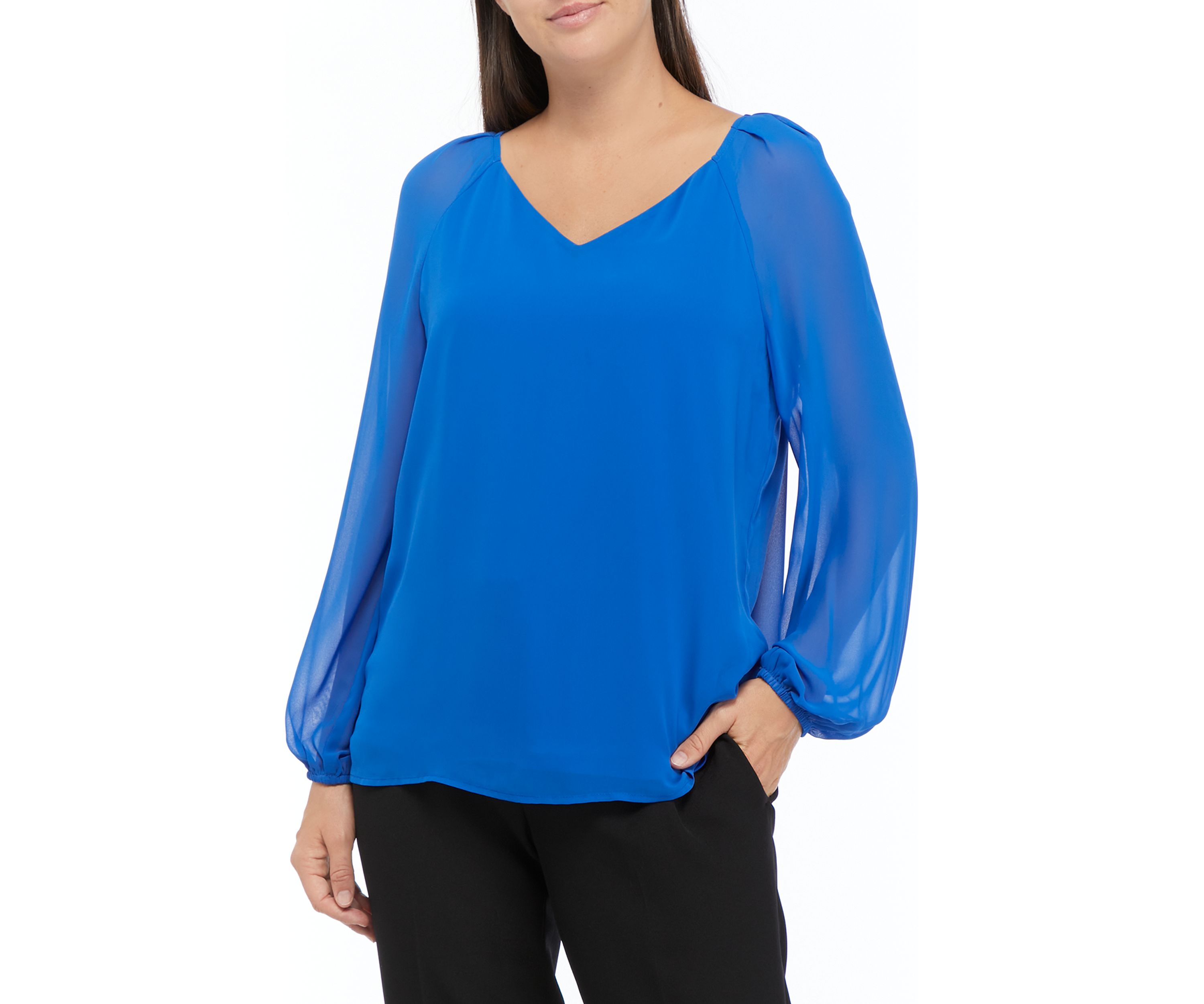 Womens Blouson Sleeve Bow Back Woven Top 