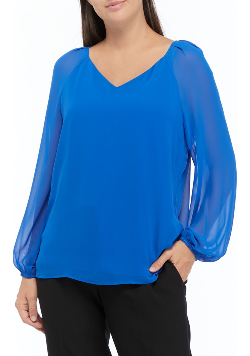 Womens Blouson Sleeve Bow Back Woven Top 