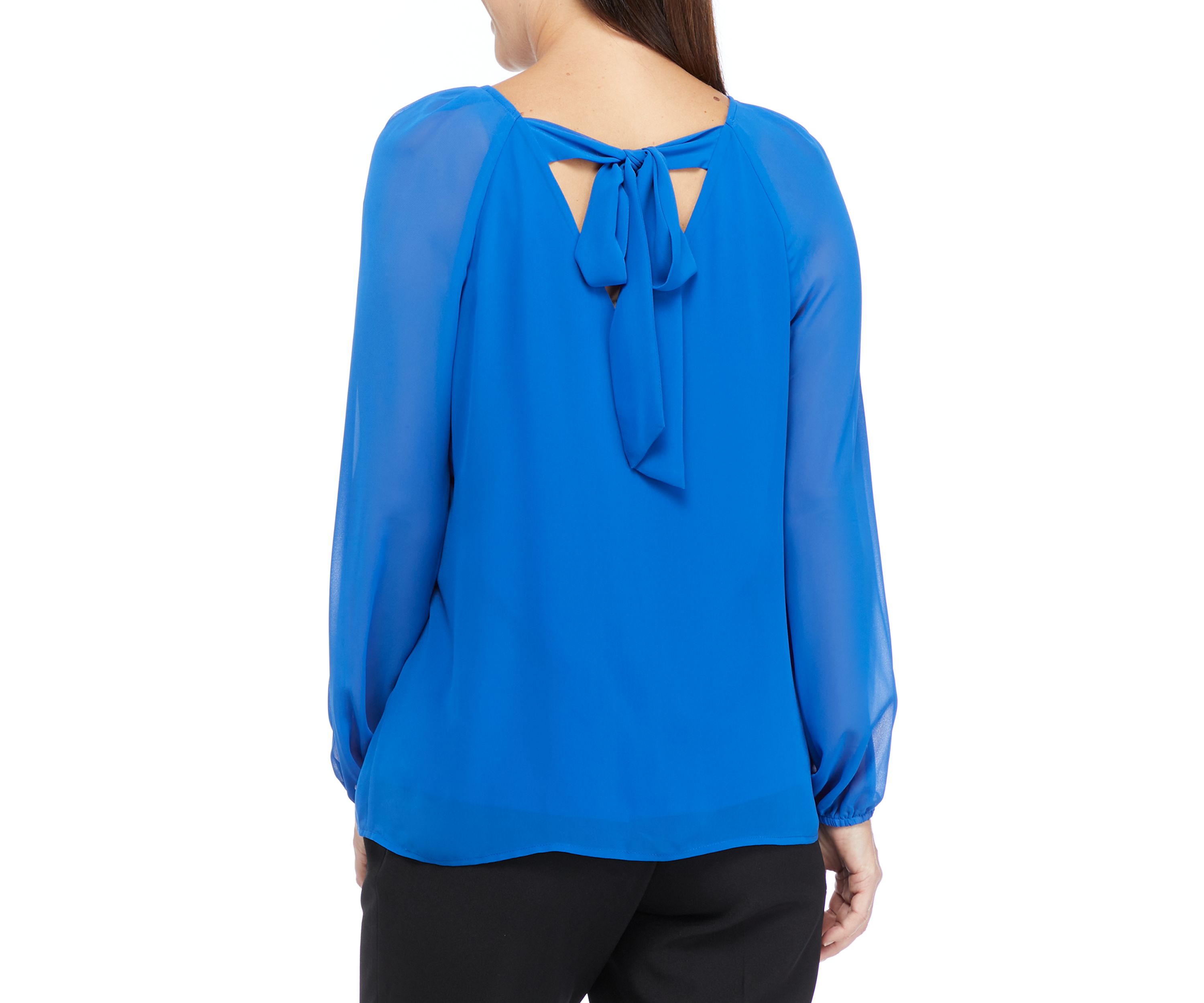 Womens Blouson Sleeve Bow Back Woven Top 