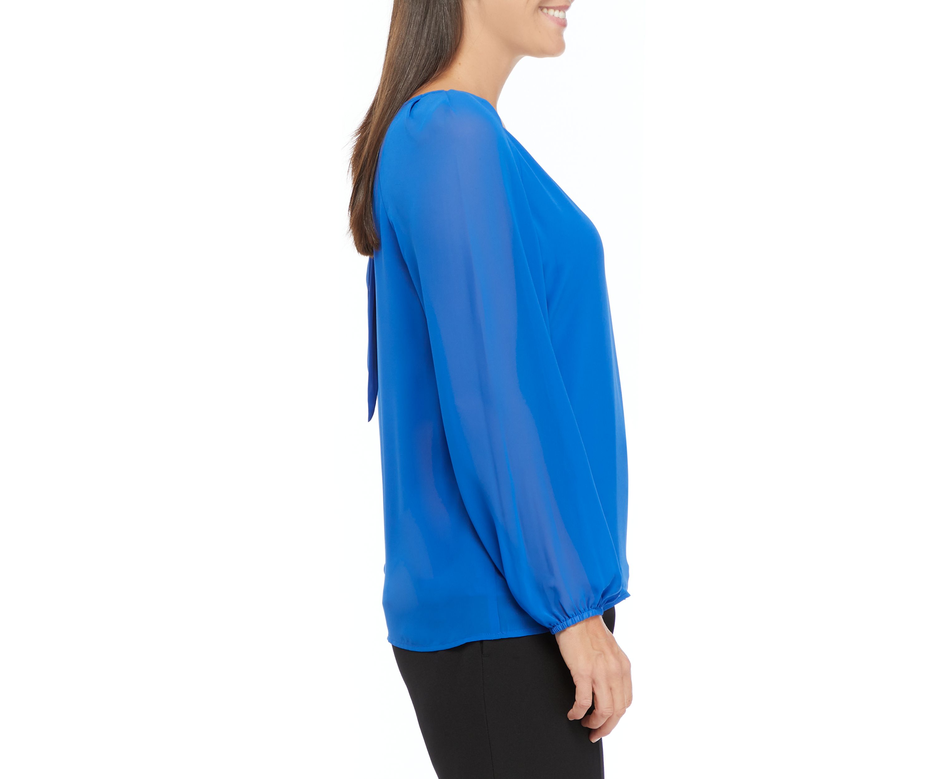 Womens Blouson Sleeve Bow Back Woven Top 
