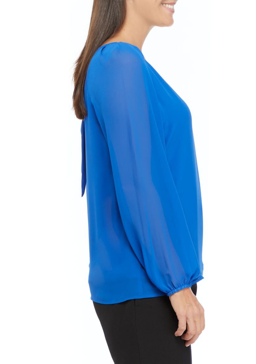 Womens Blouson Sleeve Bow Back Woven Top 