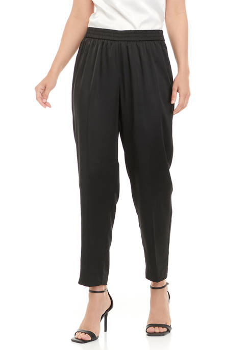 Womens Pull On Cinched Waist Satin Ankle Pants