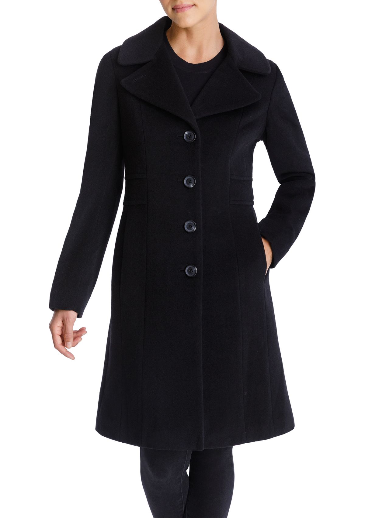 Womens Mid Wool Coat with Notch Collar