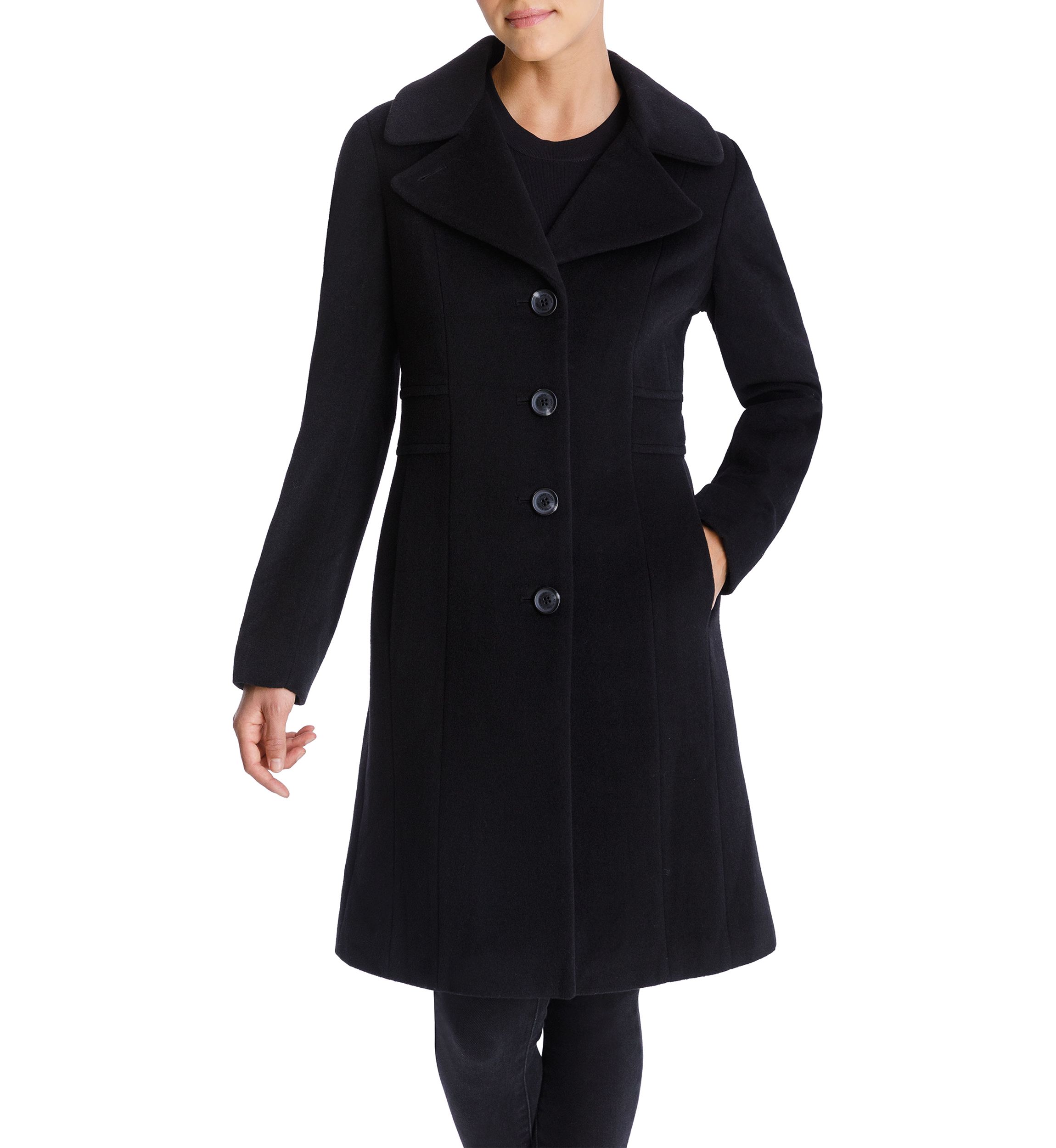 Womens Mid Wool Coat with Notch Collar