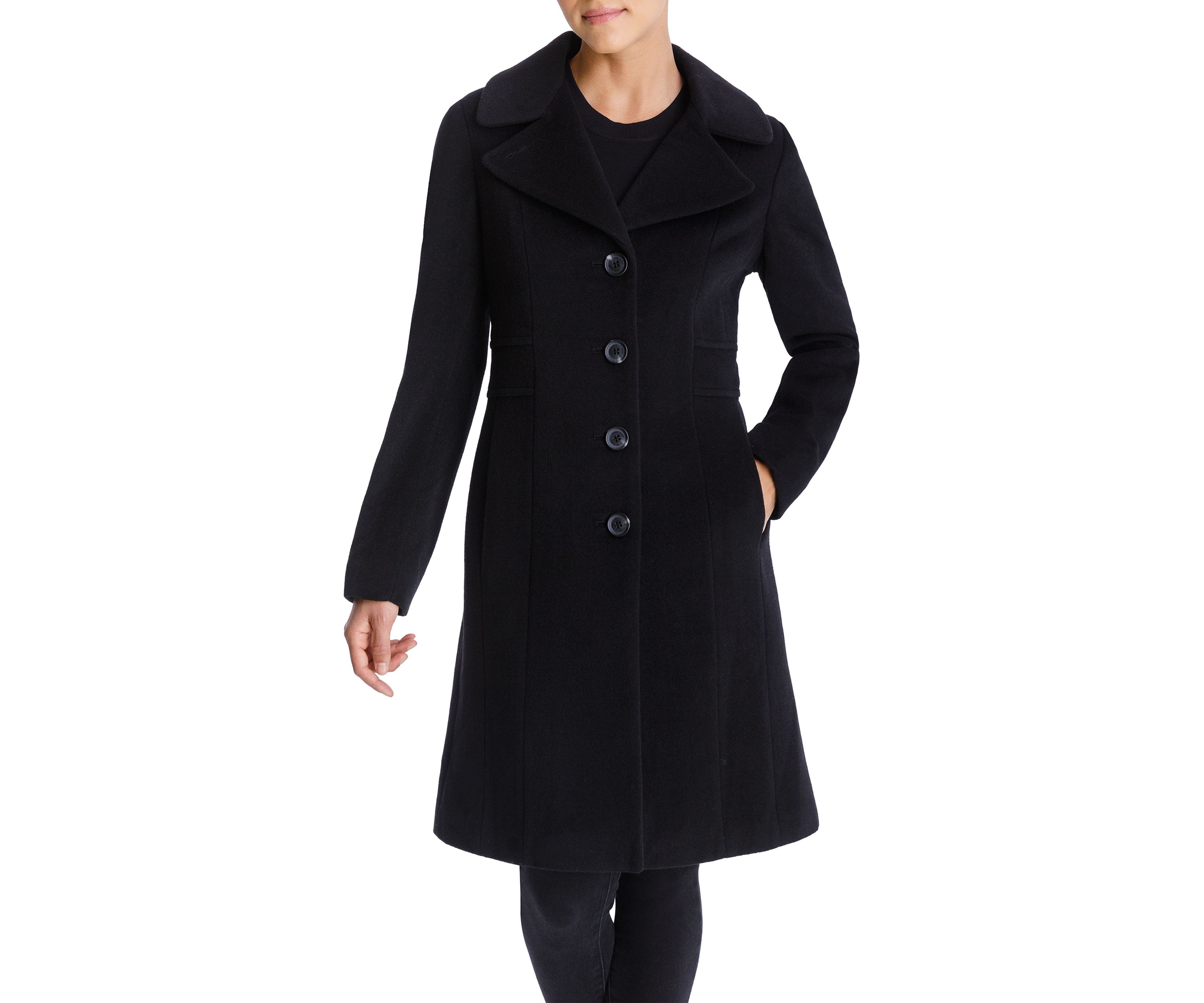 Womens Mid Wool Coat with Notch Collar