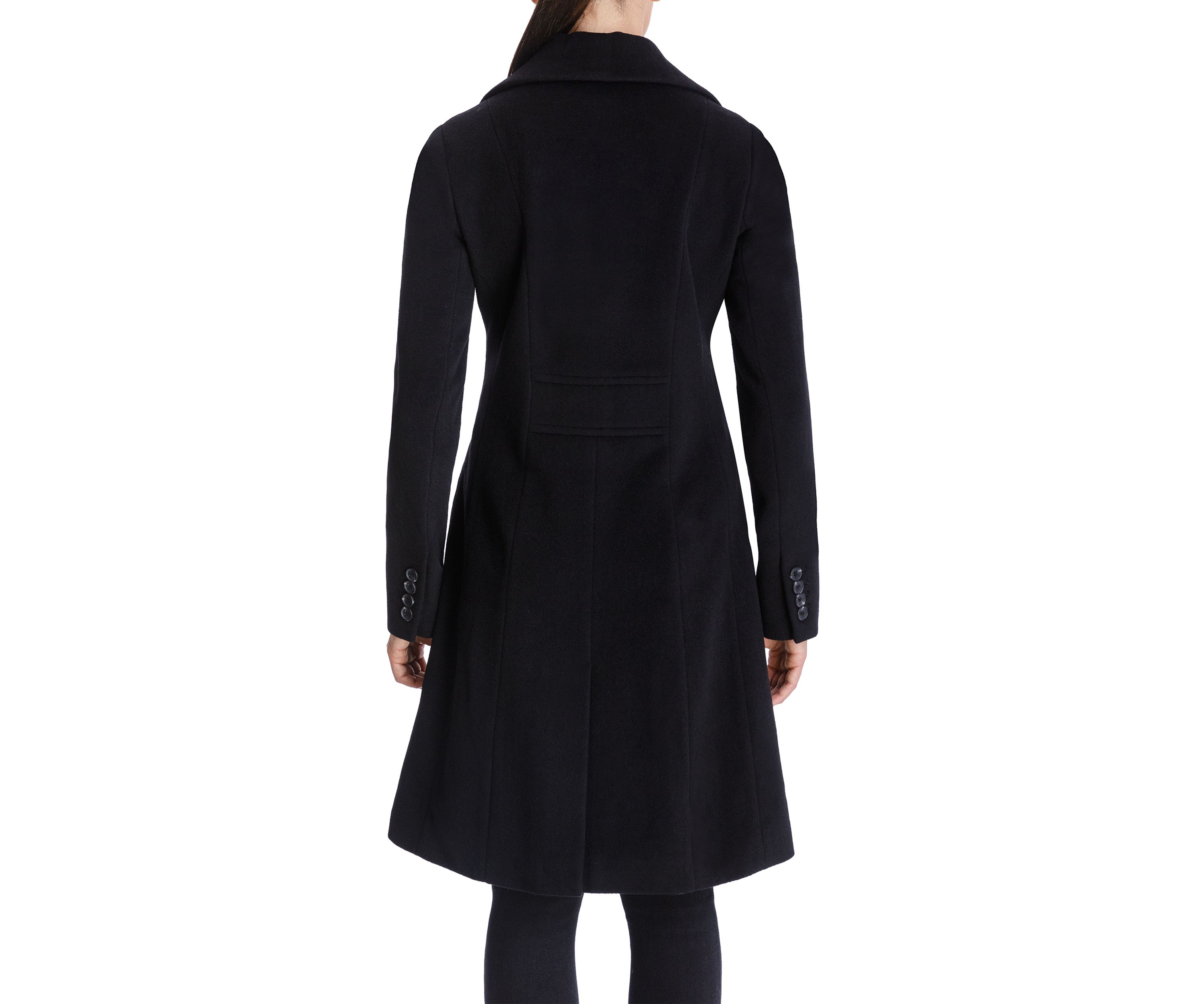 Womens Mid Wool Coat with Notch Collar