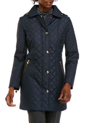 Anne Klein Hooded Zip Front Quilted Raincoat Belk