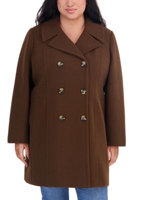 Anne Klein Women's Plus Size Melton Wool Notch Collar Double Breasted Peacoat