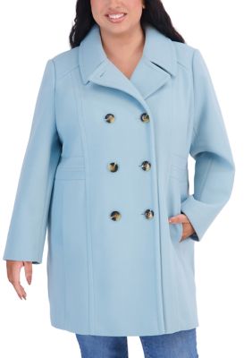 Anne Klein Women's Plus Size Melton Wool Notch Collar Double Breasted Peacoat, 3XL